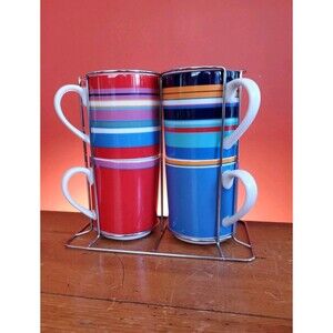 4 Lenox DKNY Urban Essentials Stackable Coffee / Tea Cups With Storage Rack